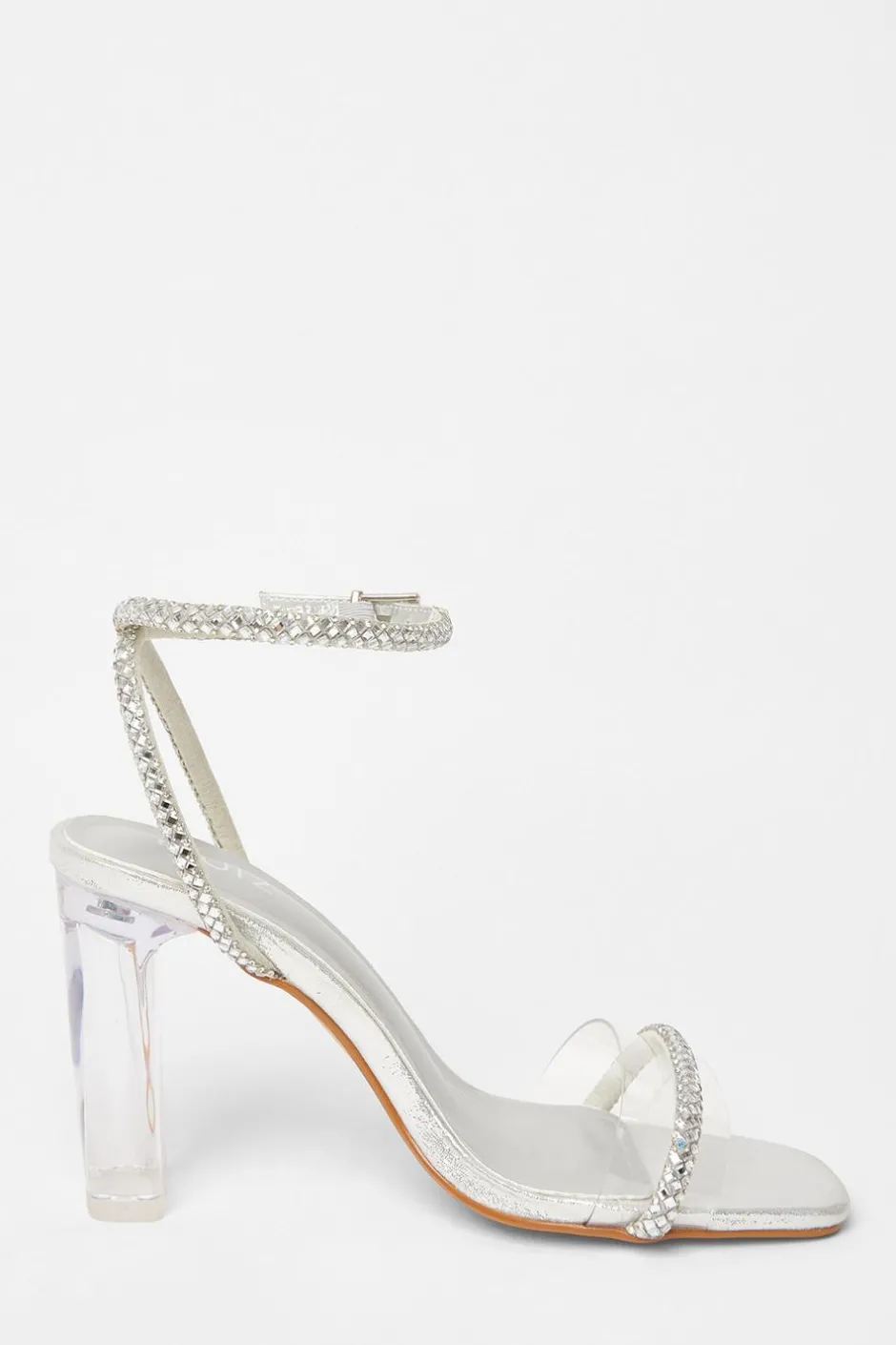 Quiz Diamante Clear Block Heels Silver Online