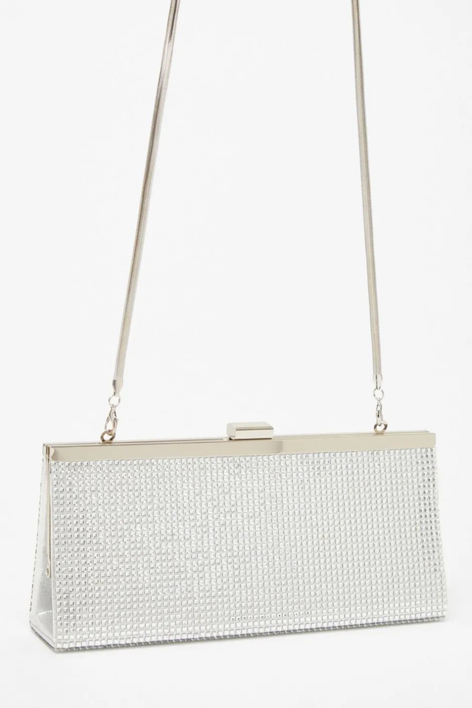 Quiz Diamante Clutch Bag Silver Outlet