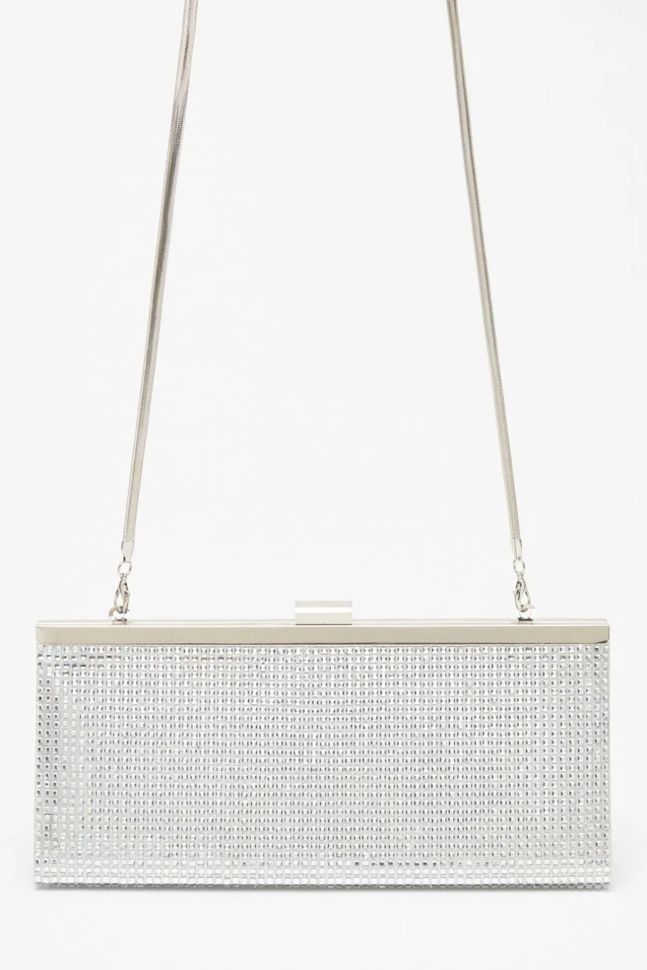 Quiz Diamante Clutch Bag Silver Outlet
