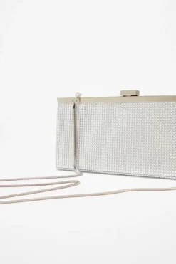 Quiz Diamante Clutch Bag Silver Outlet