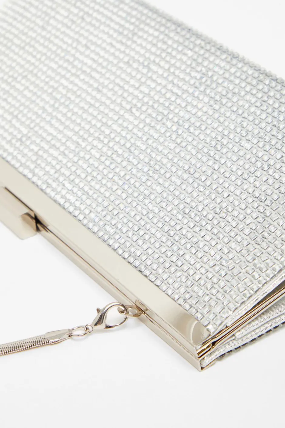 Quiz Diamante Clutch Bag Silver Outlet