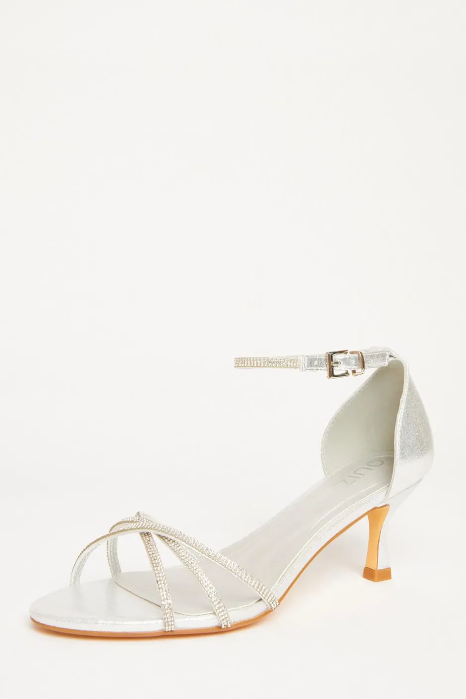 Quiz Diamante Cross Strap Heels Silver Online