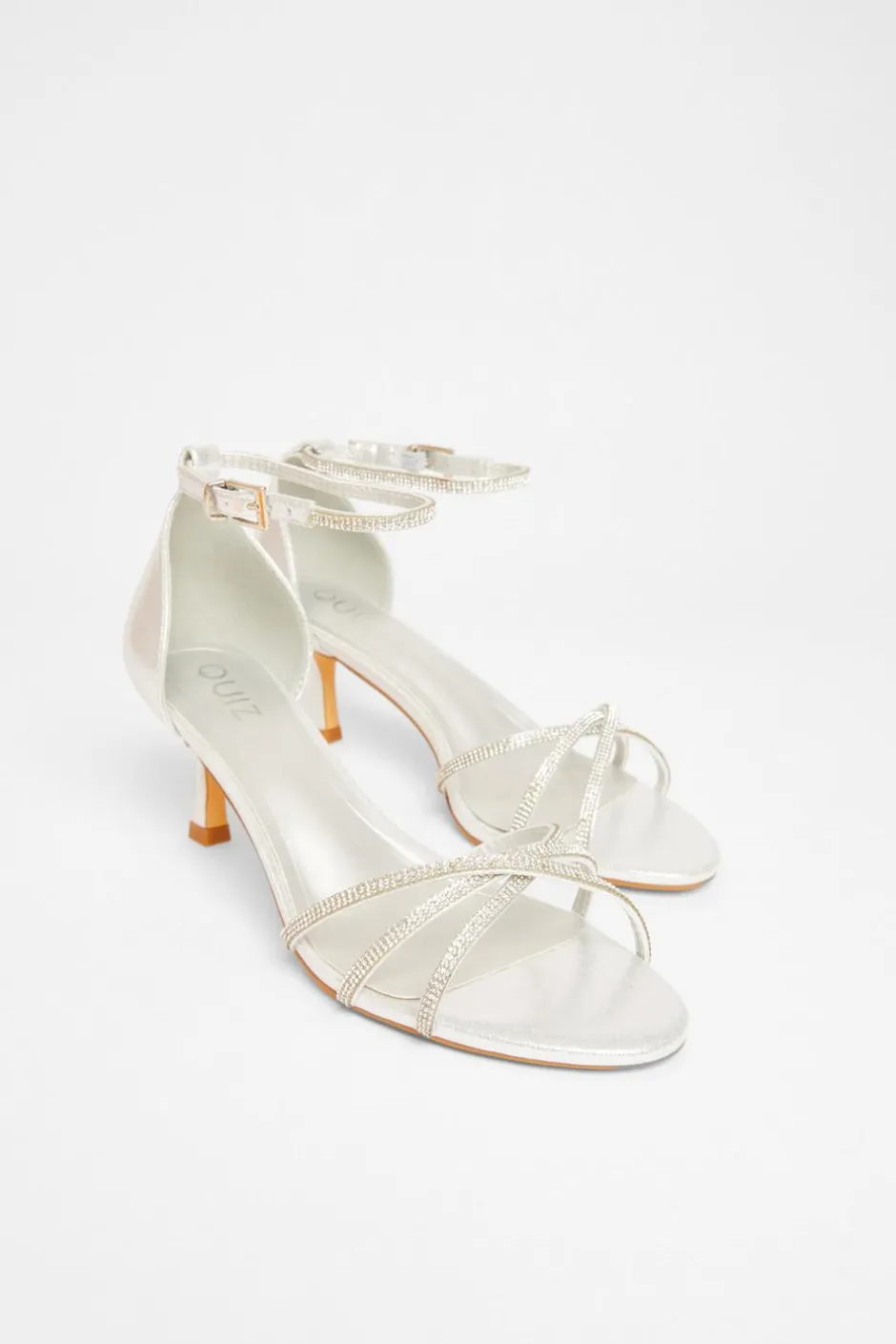 Quiz Diamante Cross Strap Heels Silver Online