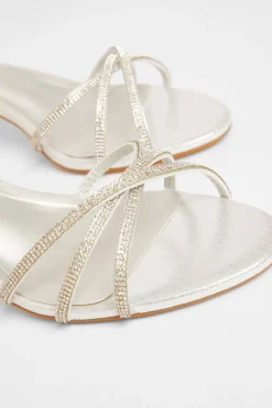 Quiz Diamante Cross Strap Heels Silver Online