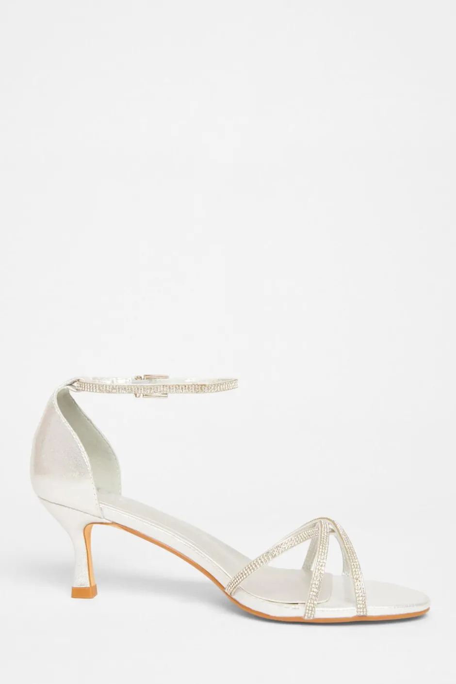 Quiz Diamante Cross Strap Heels Silver Online