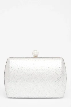 Quiz Diamante Curve Box Bag Silver