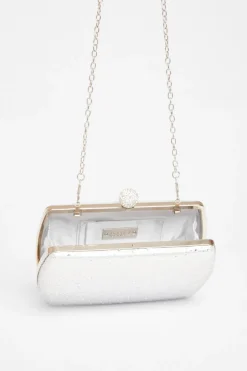 Quiz Diamante Curve Box Bag Silver