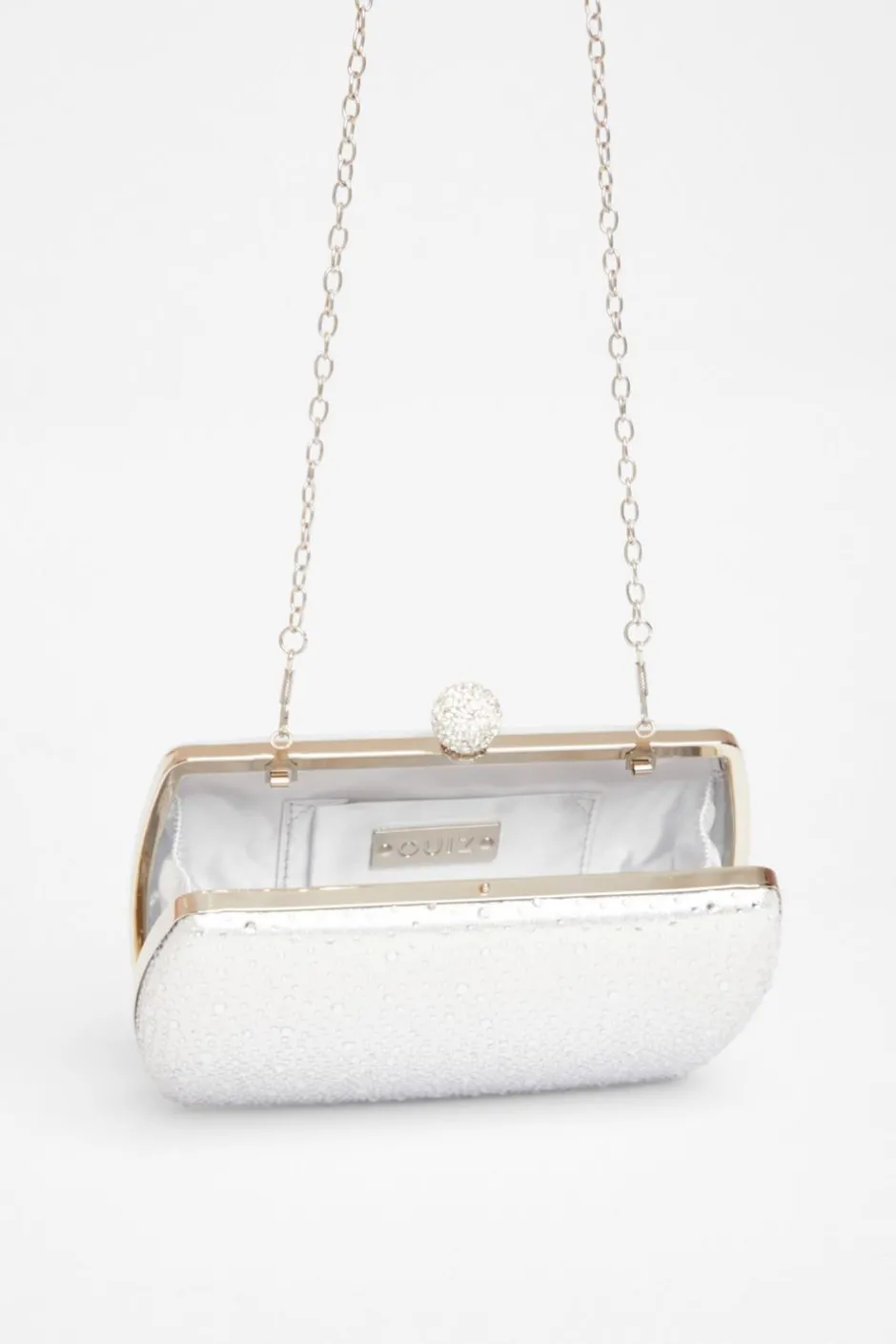 Quiz Diamante Curve Box Bag Silver