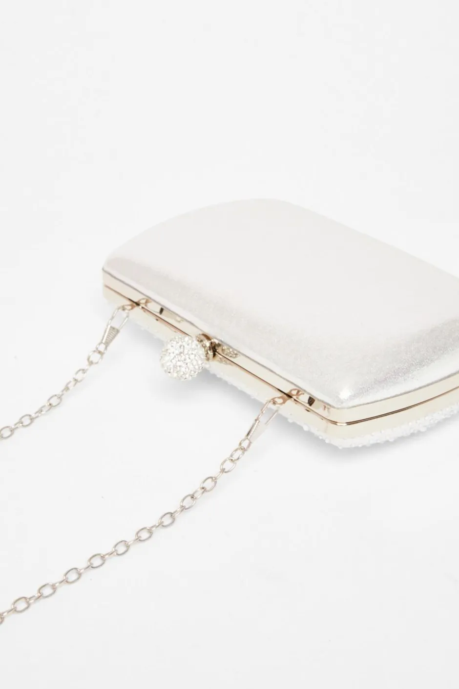 Quiz Diamante Curve Box Bag Silver