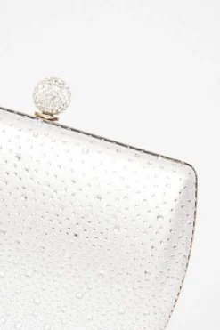 Quiz Diamante Curve Box Bag Silver