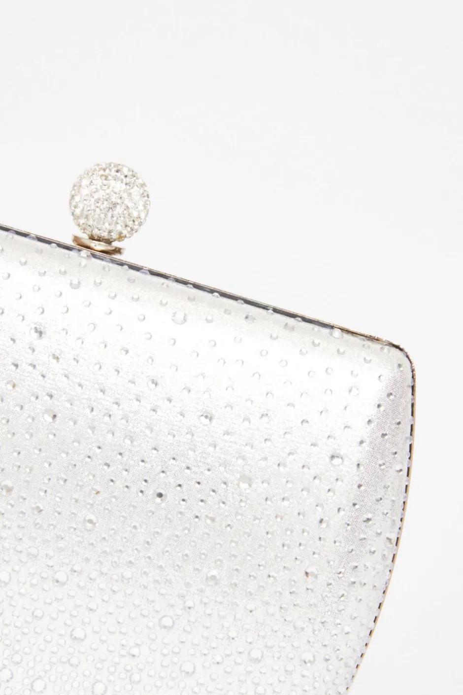 Quiz Diamante Curve Box Bag Silver