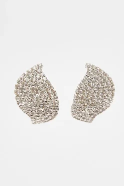Quiz Silver Diamante Curve Earrings New
