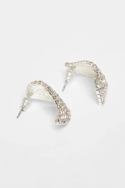 Quiz Silver Diamante Curve Earrings New
