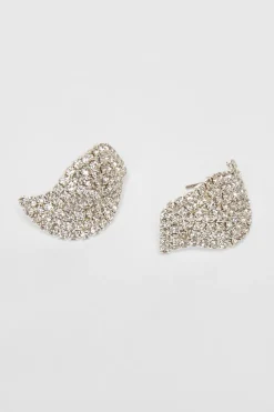 Quiz Silver Diamante Curve Earrings New