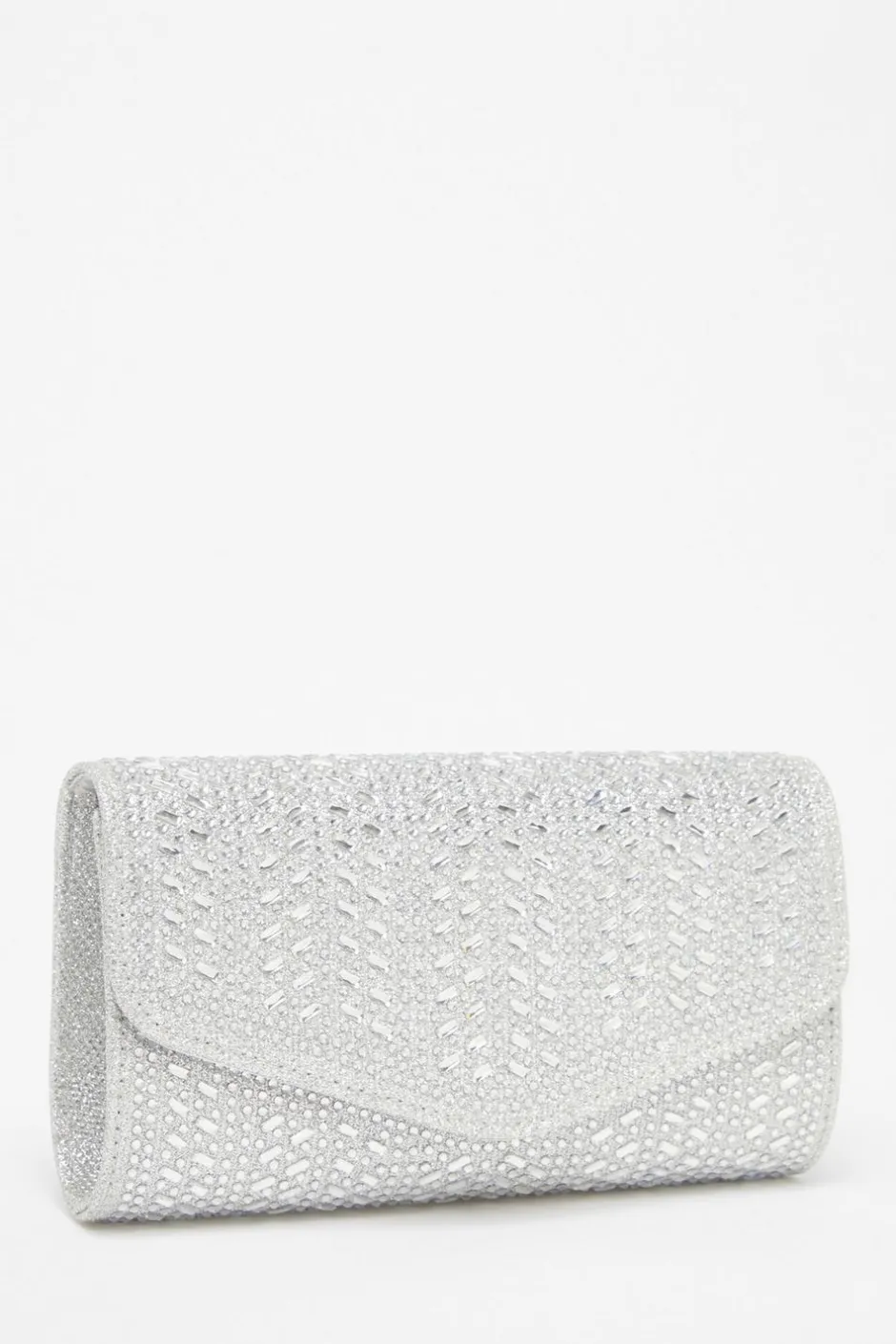 Quiz Diamante Envelope Clutch Bag Silver Discount