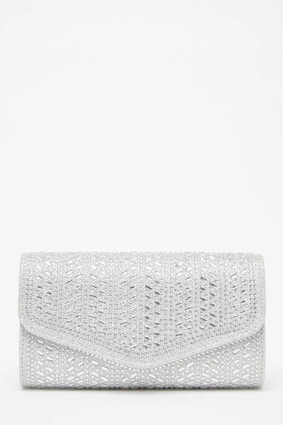 Quiz Diamante Envelope Clutch Bag Silver Discount