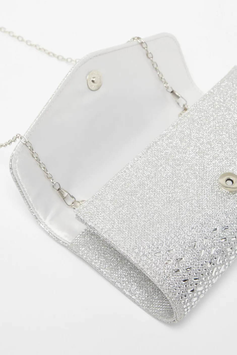 Quiz Diamante Envelope Clutch Bag Silver Discount