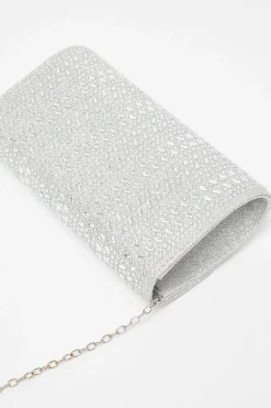 Quiz Diamante Envelope Clutch Bag Silver Discount