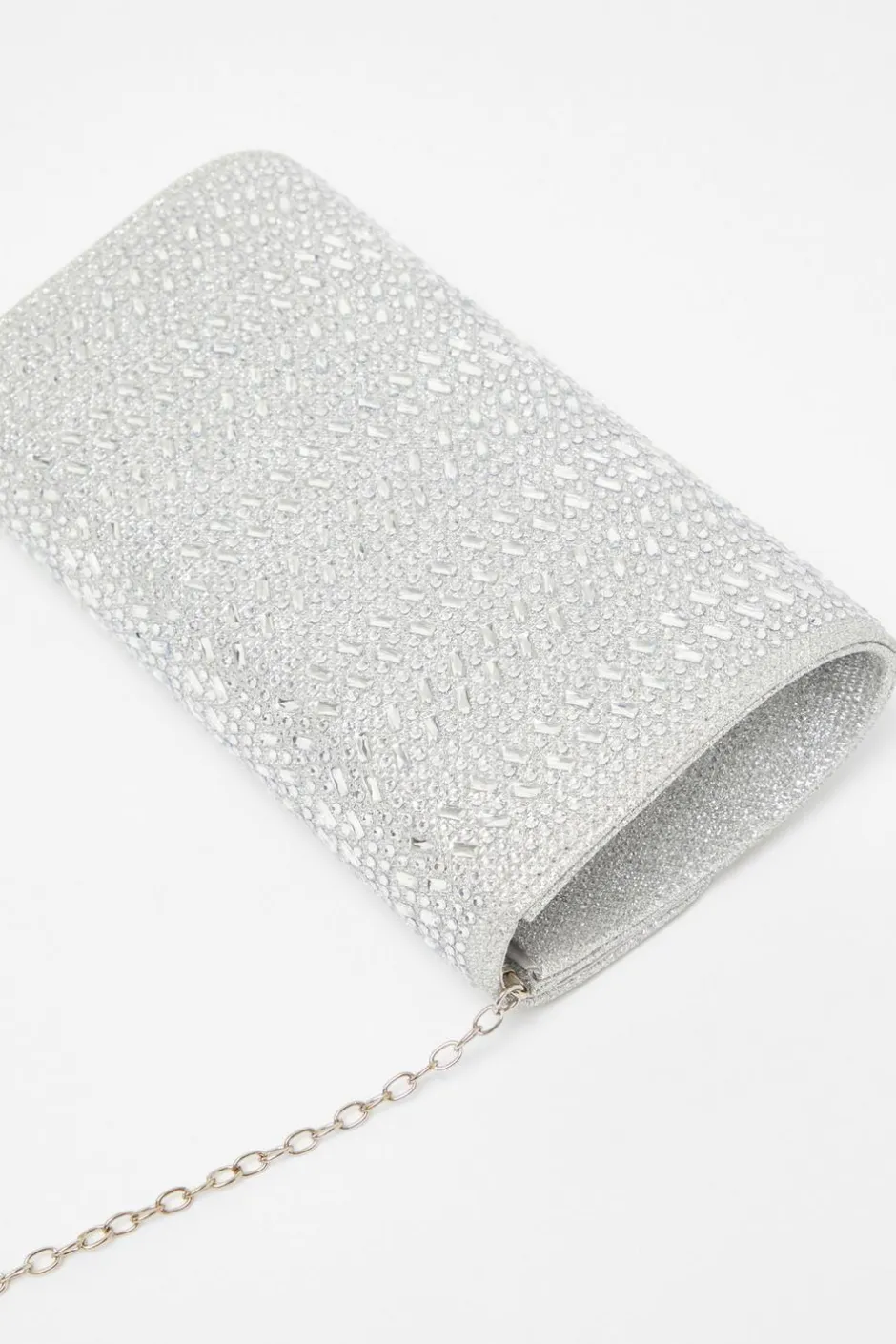 Quiz Diamante Envelope Clutch Bag Silver Discount
