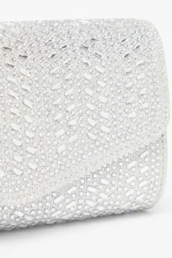 Quiz Diamante Envelope Clutch Bag Silver Discount