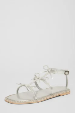 Quiz Silver Diamante Flat Sandals Outlet