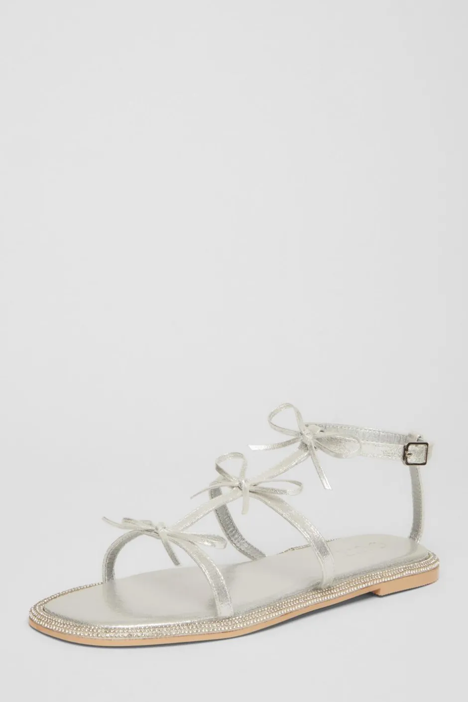 Quiz Silver Diamante Flat Sandals Outlet