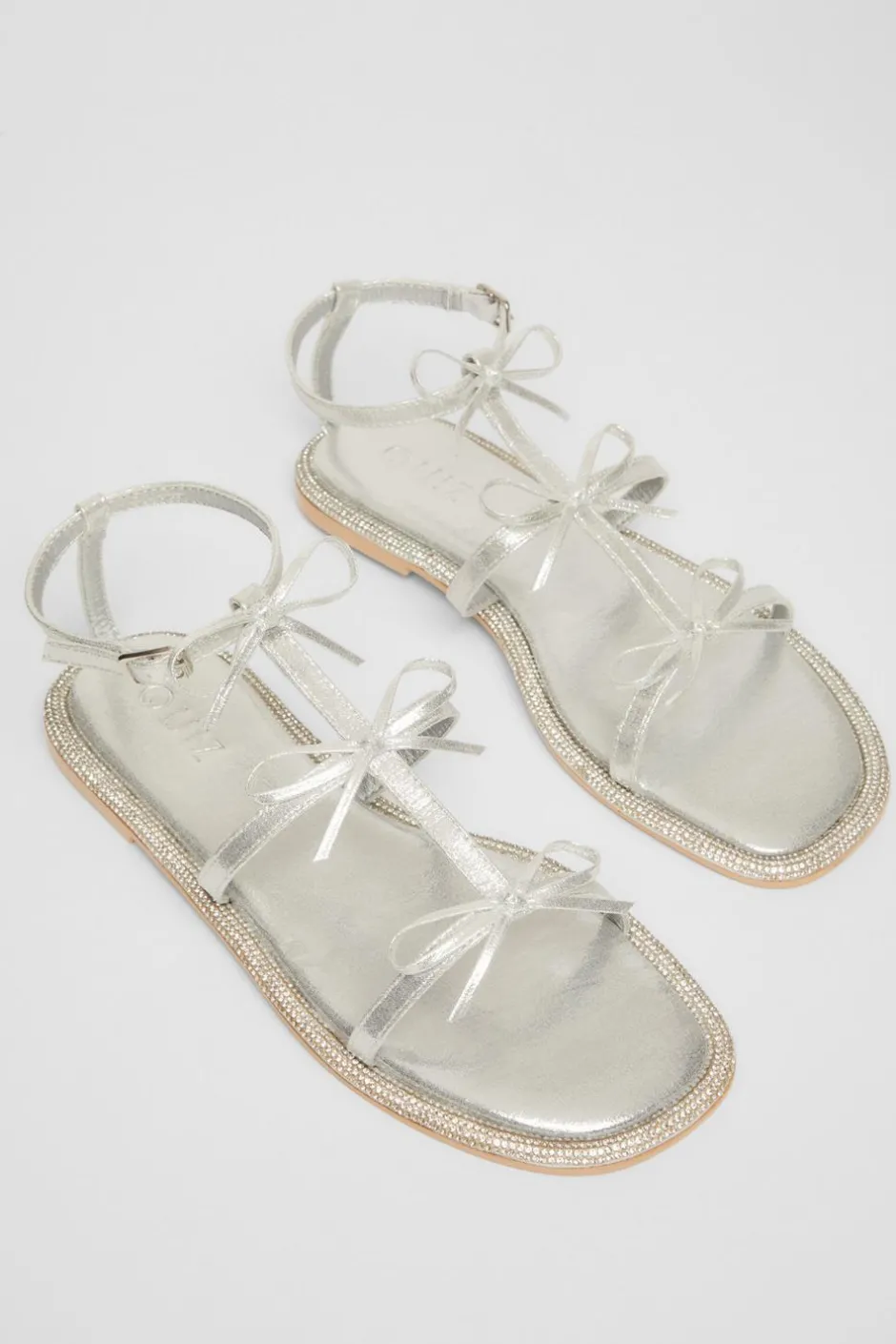 Quiz Silver Diamante Flat Sandals Outlet