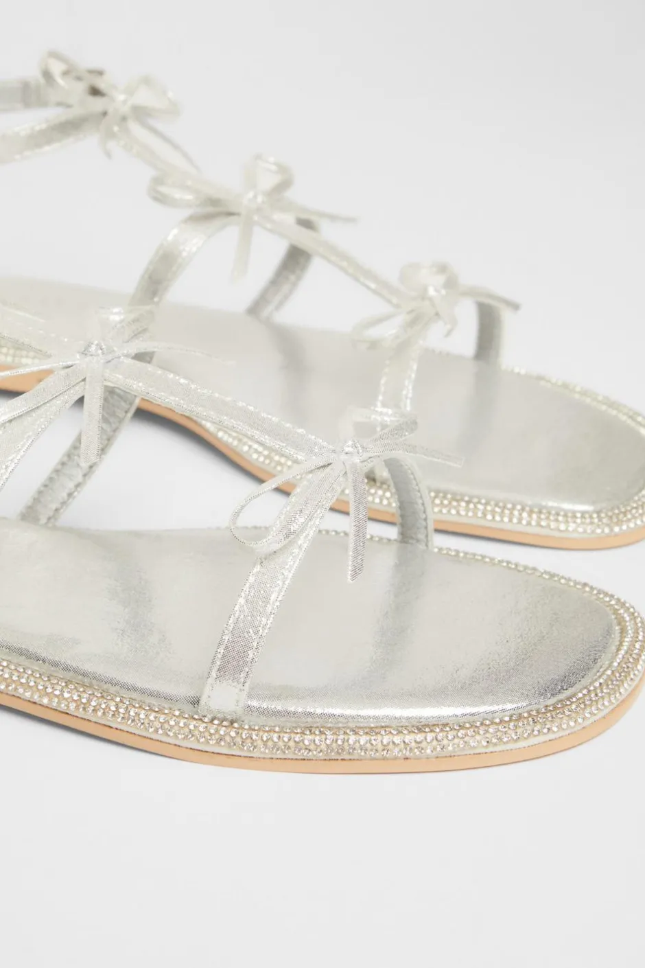 Quiz Silver Diamante Flat Sandals Outlet