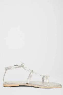 Quiz Silver Diamante Flat Sandals Outlet