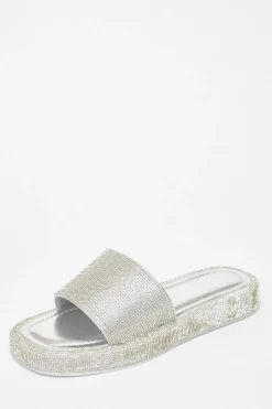Quiz Diamante Flat Sandals Silver Online