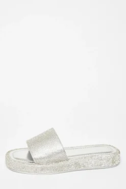 Quiz Diamante Flat Sandals Silver Online