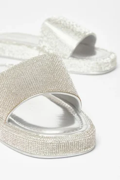 Quiz Diamante Flat Sandals Silver Online