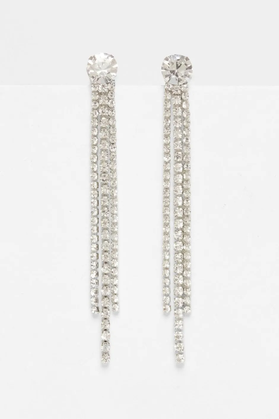 Quiz Silver Diamante Fringe Earrings