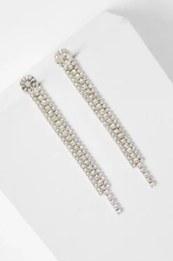Quiz Silver Diamante Fringe Earrings