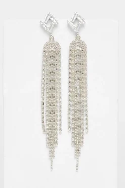 Quiz Silver Diamante Fringe Earrings Sale