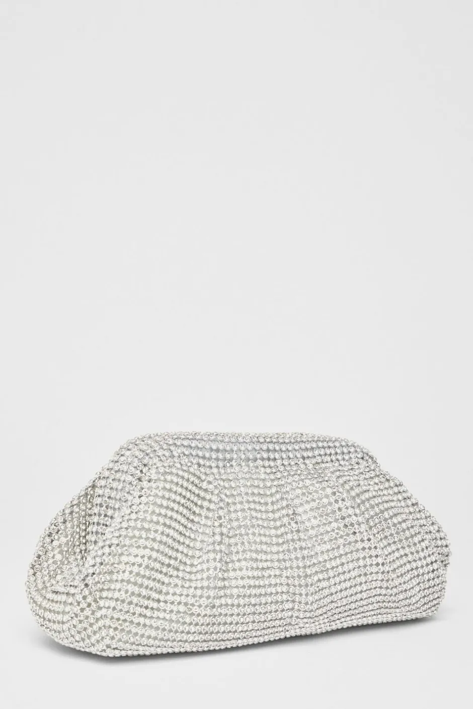 Quiz Diamante Gathered Pouch Bag Silver Hot