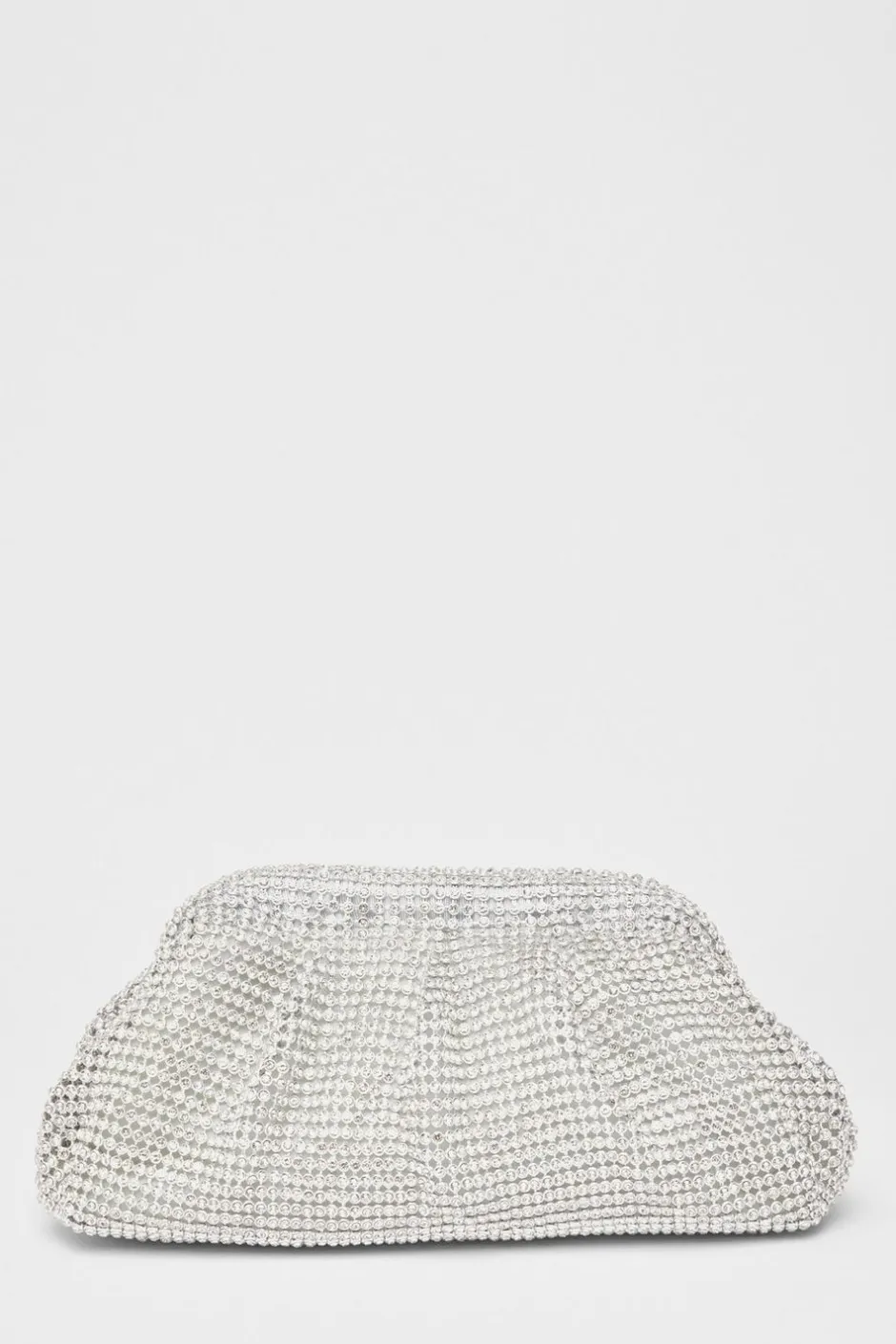 Quiz Diamante Gathered Pouch Bag Silver Hot