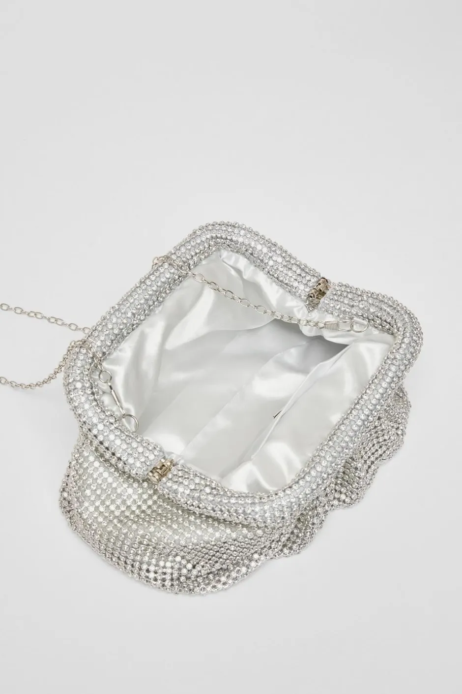 Quiz Diamante Gathered Pouch Bag Silver Hot