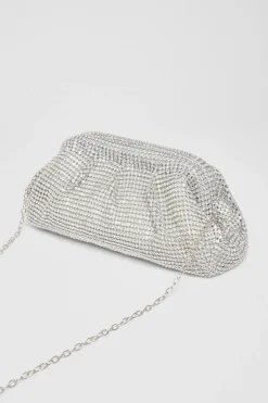 Quiz Diamante Gathered Pouch Bag Silver Hot