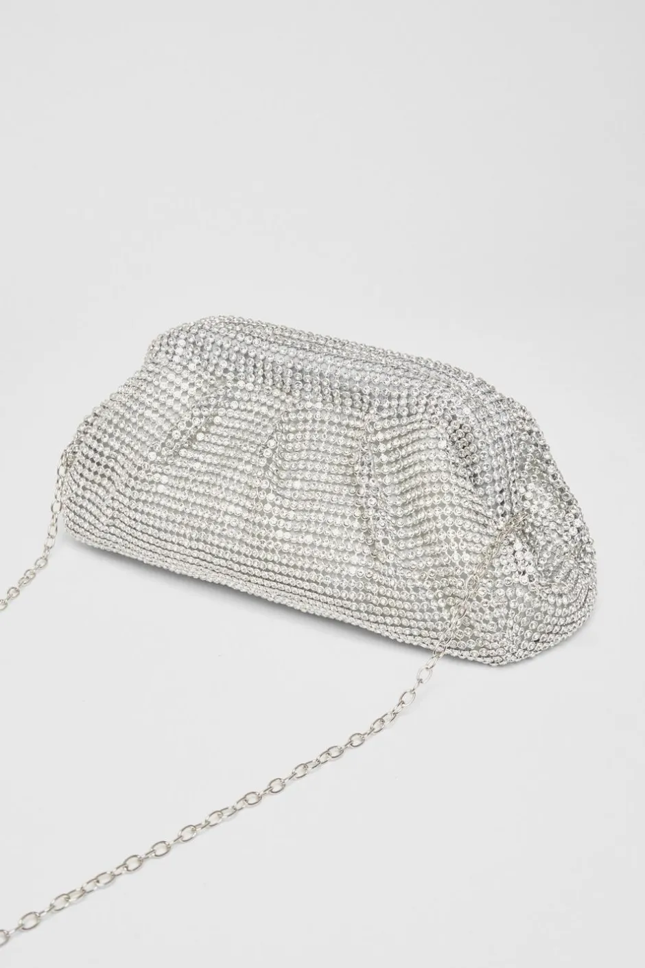 Quiz Diamante Gathered Pouch Bag Silver Hot