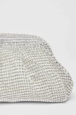 Quiz Diamante Gathered Pouch Bag Silver Hot