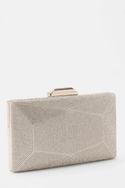 Quiz Diamante Geometric Box Bag Silver Clearance