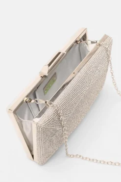 Quiz Diamante Geometric Box Bag Silver Clearance