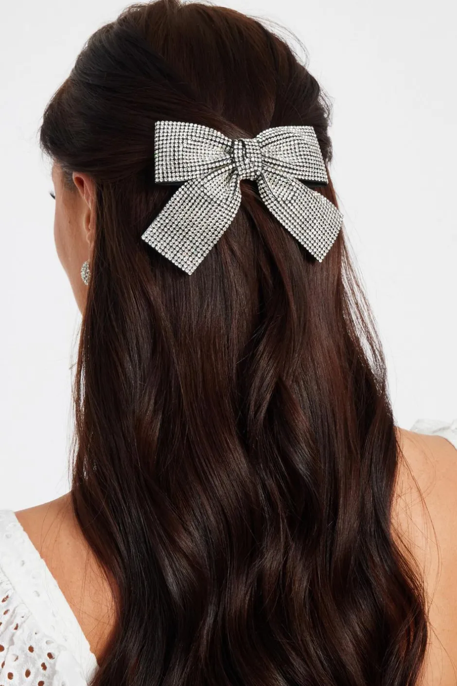 Quiz Silver Diamante Hair Bow Discount