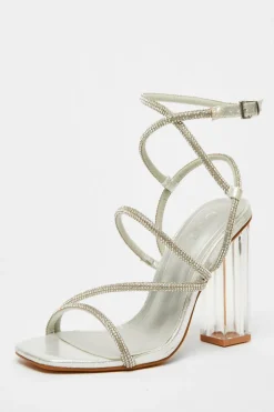 Quiz Diamante Heeled Sandals Silver Discount