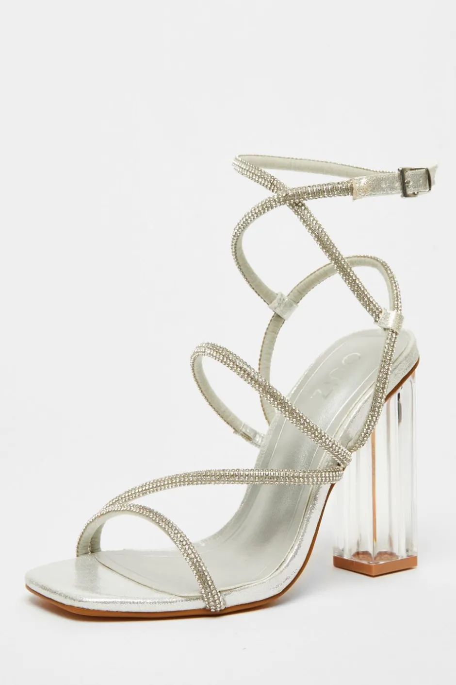 Quiz Diamante Heeled Sandals Silver Discount