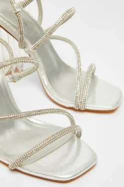 Quiz Diamante Heeled Sandals Silver Discount