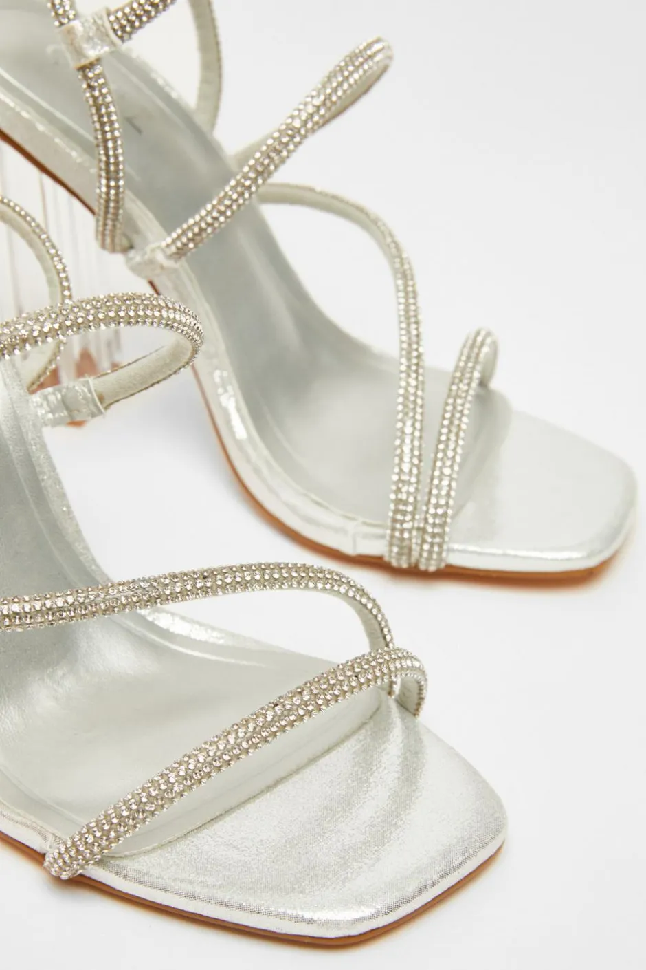 Quiz Diamante Heeled Sandals Silver Discount