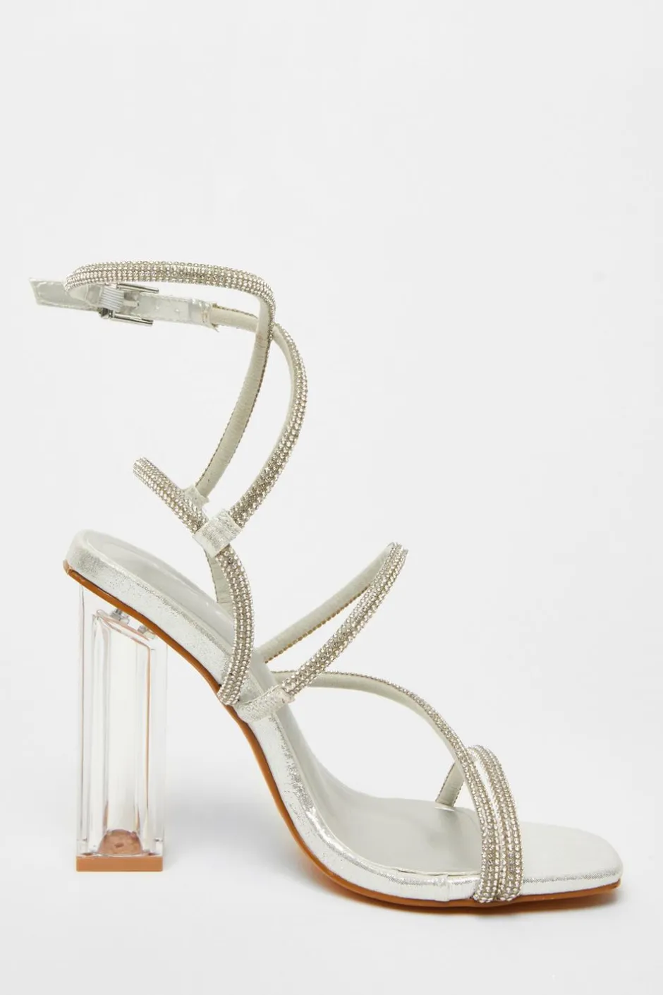 Quiz Diamante Heeled Sandals Silver Discount