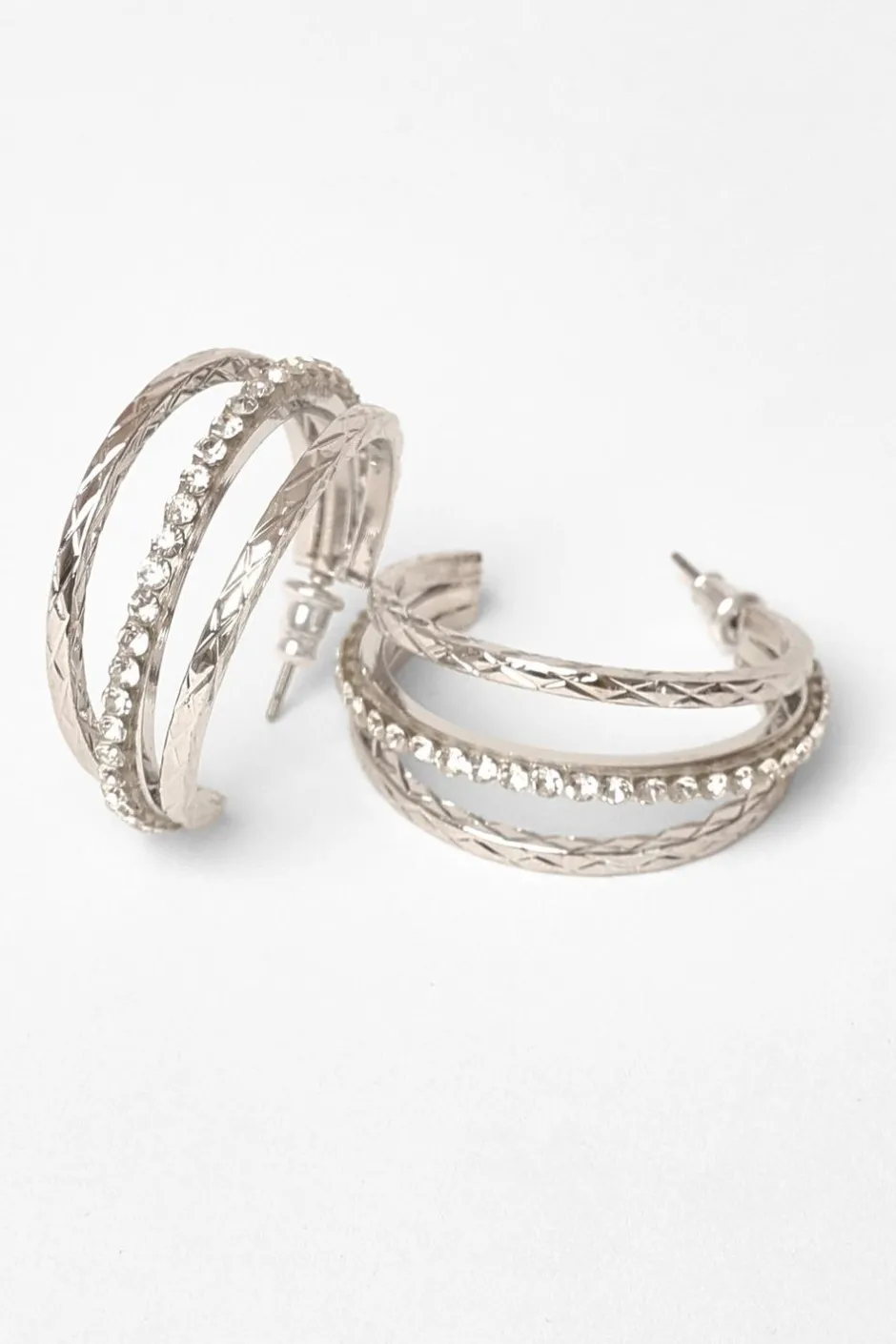 Quiz Silver Diamante Hoop Earrings Outlet